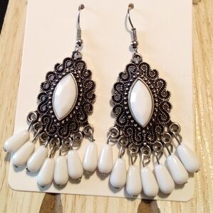 Elegant White and Silver Dangle Earrings